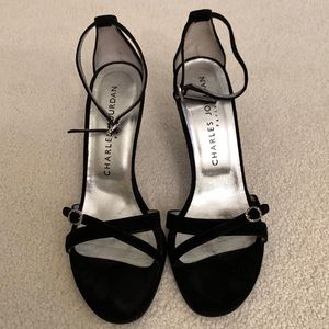 Charles Jourdan suede strappy black heels size 6